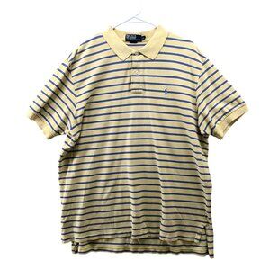 Polo Ralph Lauren Short Sleeve Polo Shirt Mens XL Yellow Blue Stripe Pony Logo